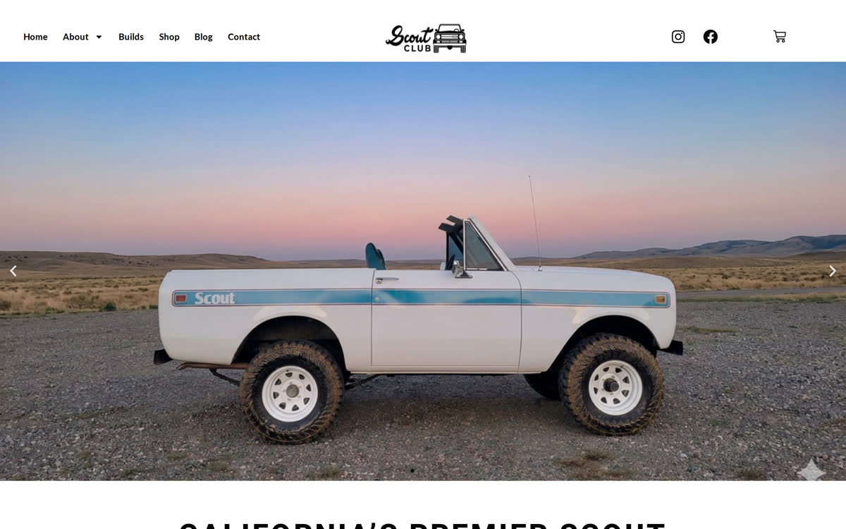 scoutclubca.com: a stock page-builder layout with a photo carousel and standard navigation
